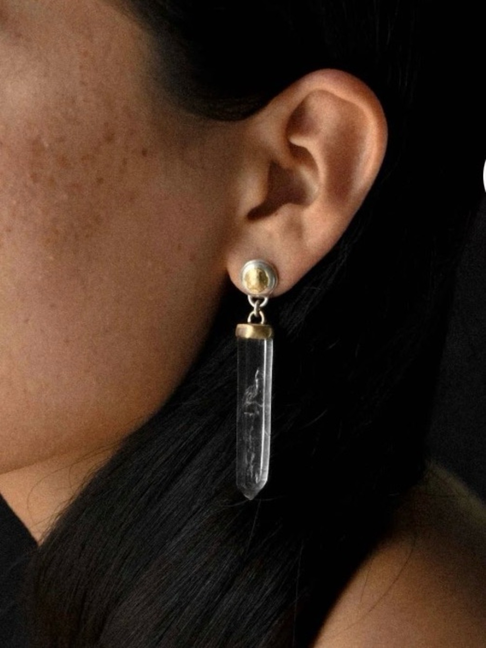 Clear Quartz Dangle Earrings with Gold Accents
